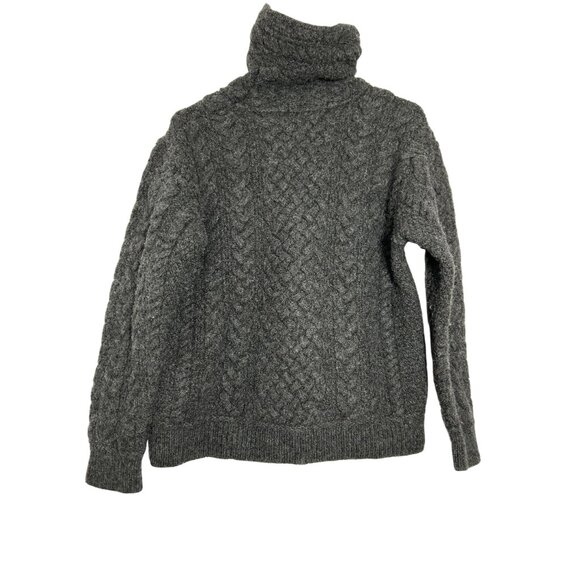 Aran Sweater Market Women's Gray Cable Knit 100%Merino Wool Turtleneck Sweater M - Picture 2 of 10